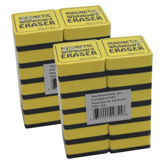The Pencil Grip™ 2" x 2" Yellow & Black Magnetic Whiteboard Eraser, 2 Packs of 12